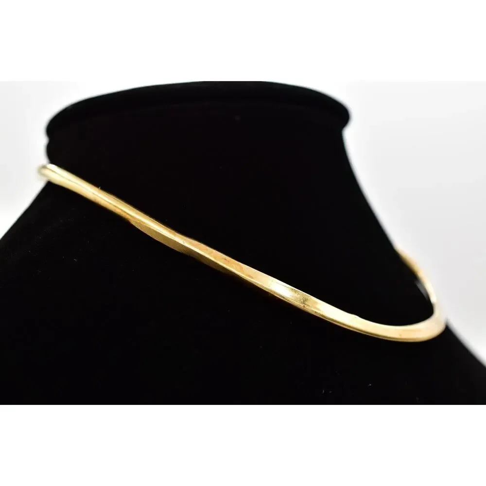 Vintage Modernist Choker Necklace Hammered Metal Antiqued Gold 1970s BinA17